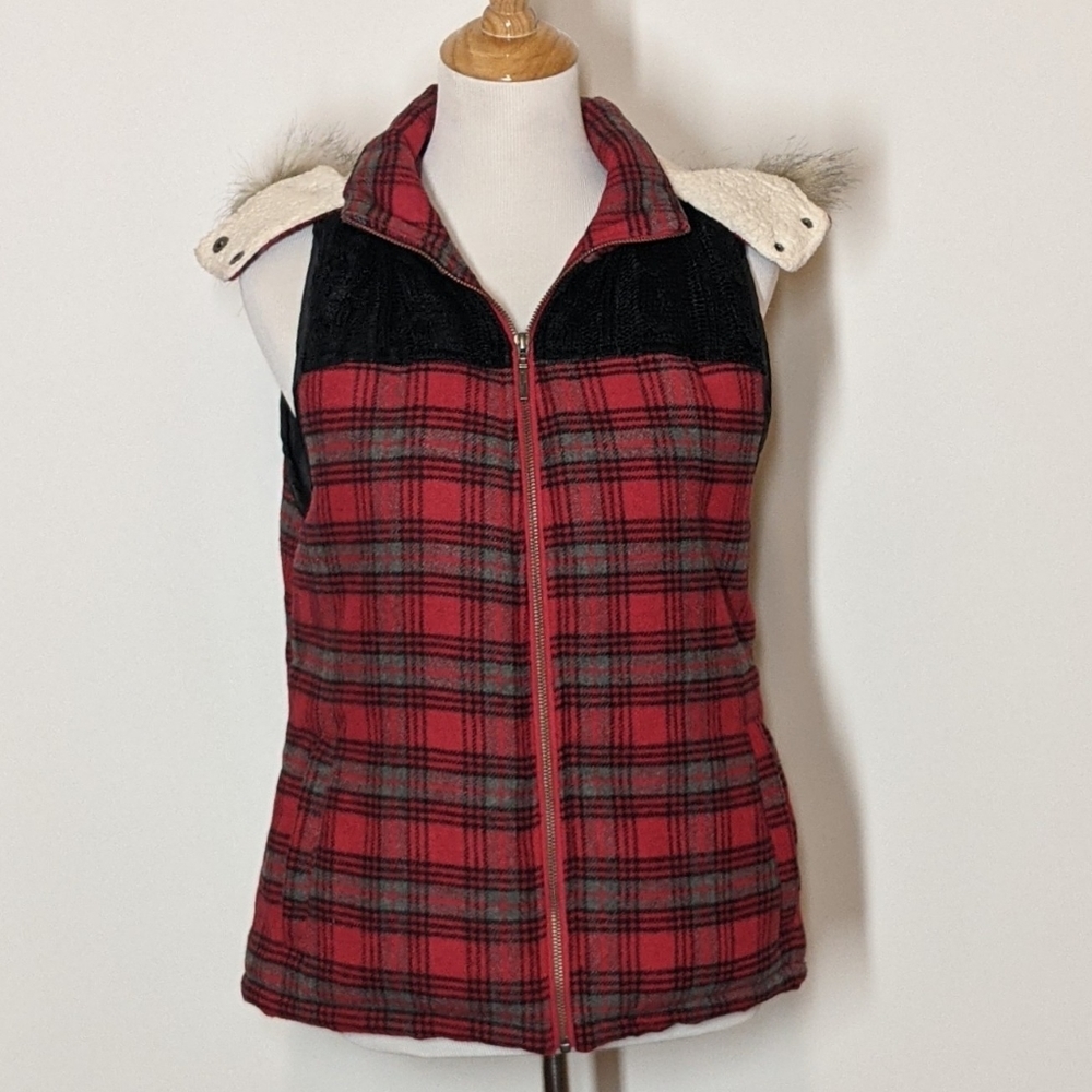 Natural Reflections Plaid Hooded Vest Size M